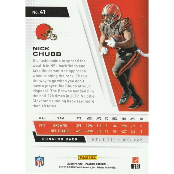 2020 Panini Playoff Football Card #41 Nick Chubb - Picture 2 of 2